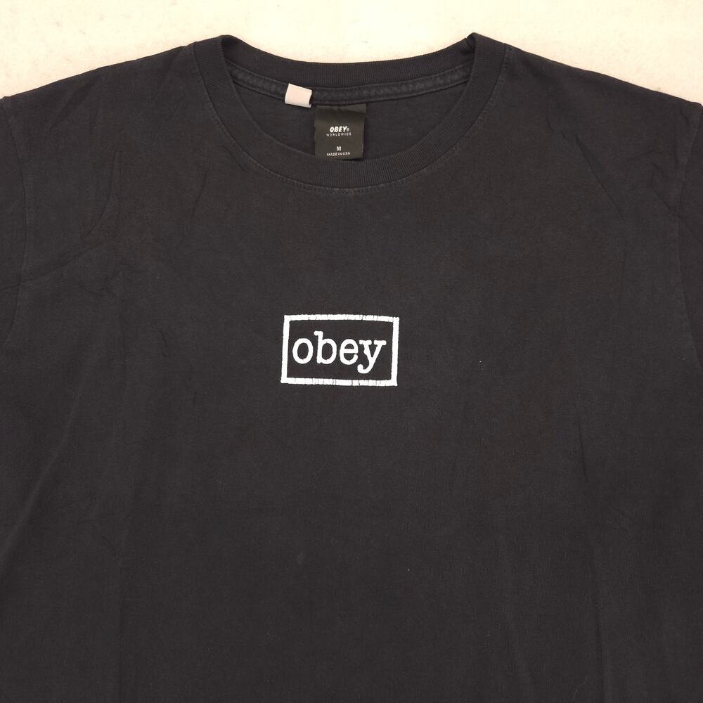 Obey Casual Crew Neck Short Sleeve Graphic Shirt Mens Size Medium M Black